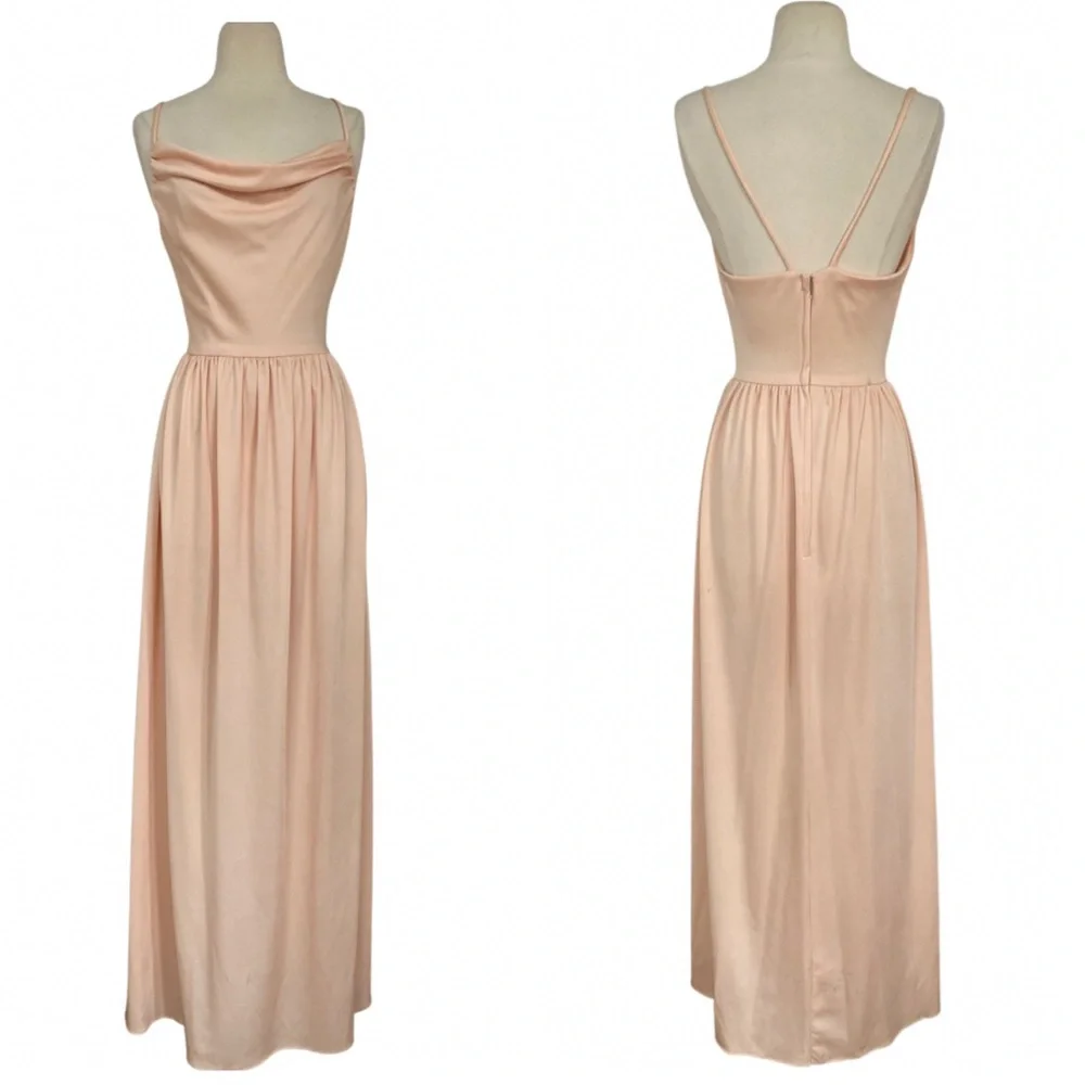 True 60's / 70's Peach Draped Cowl Neck Spaghetti Strap Prom Formal Evening Gown - Picture 1 of 13